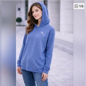 Puma Blue Pullover Hoodie | Silver Logo | Cotton | Athleisure Sweatshirt Size L